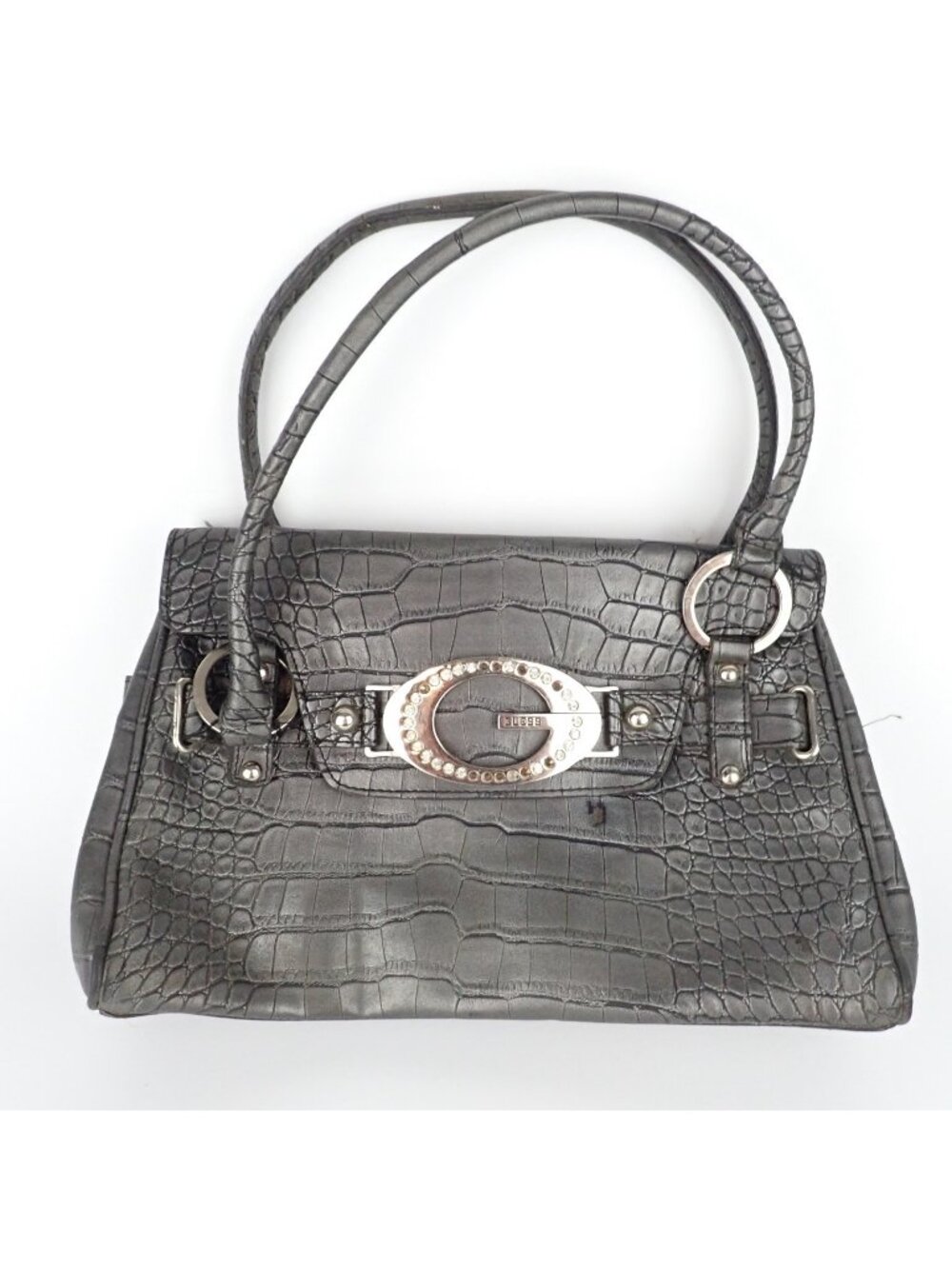 Vintage Y2K Guess Faux Croc Shoulder Bag Black Silver Grunge 2000s